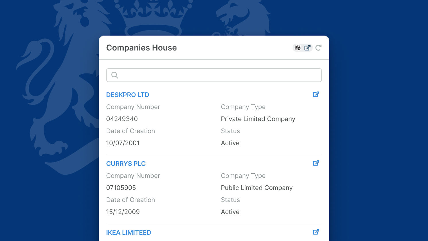 Companies House screenshot